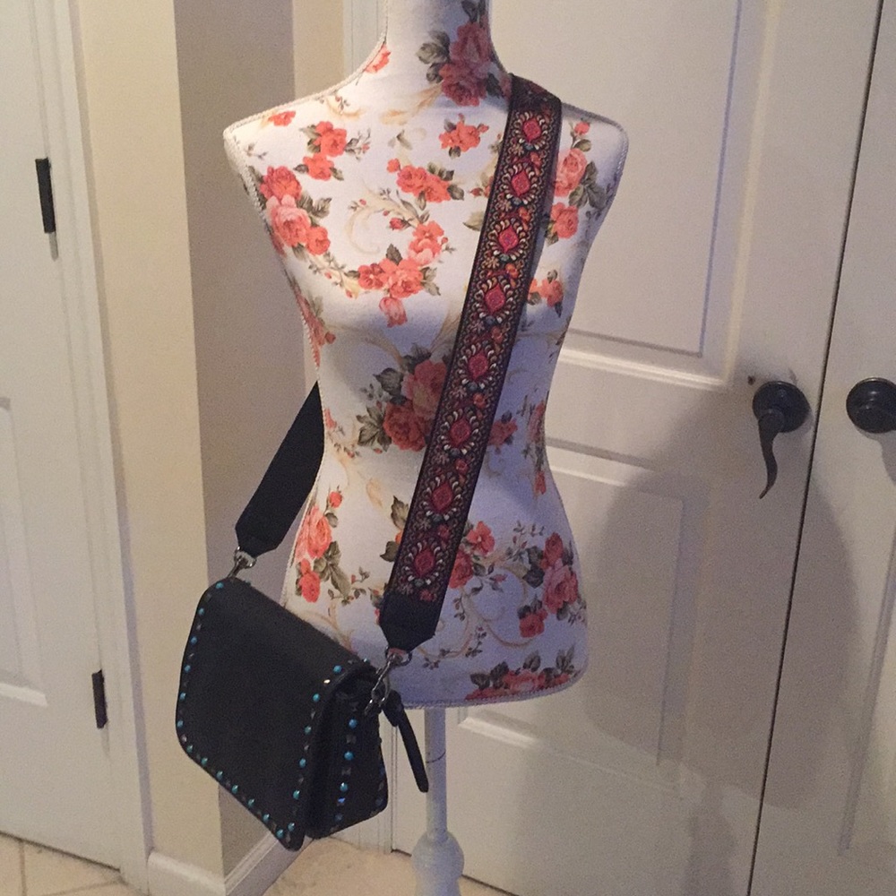 Urban Expressions Black Crossbody Bag with Decorative Strap